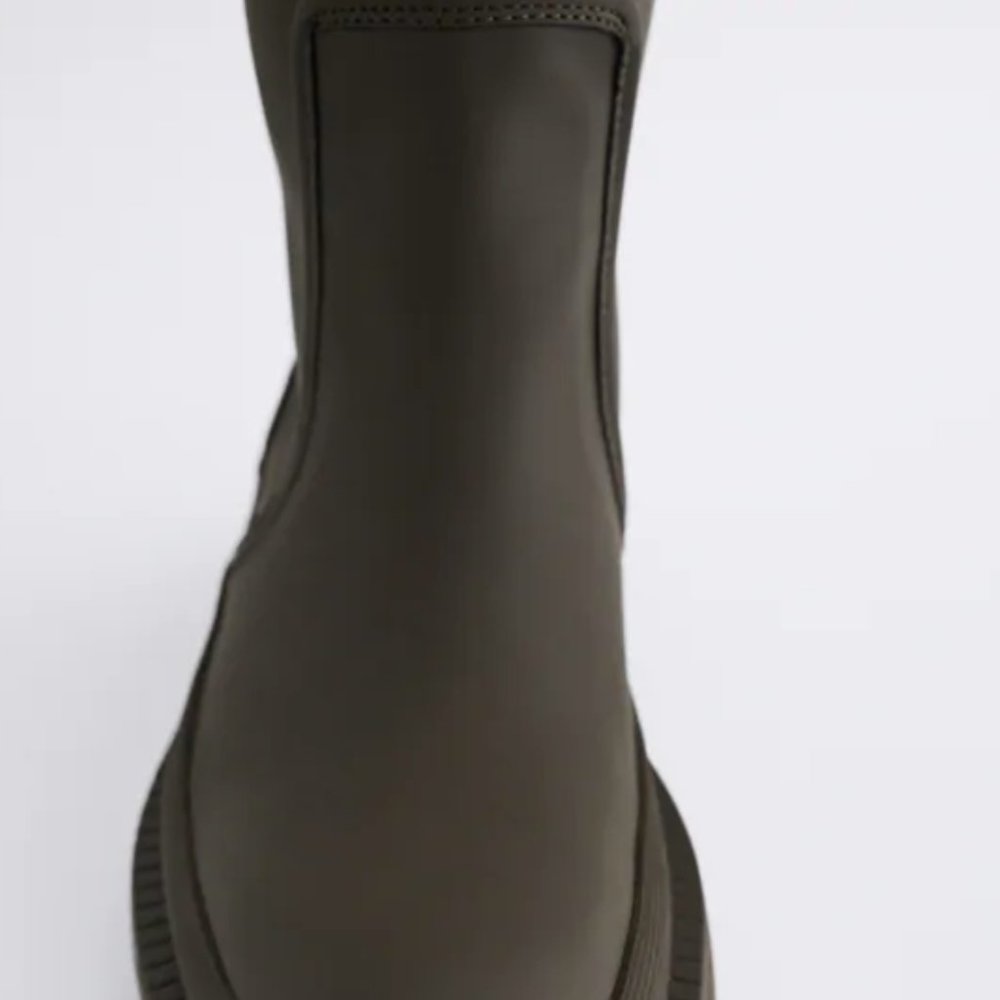 NWT Zara Low Heeled Khaki Green Rubberized Boots 8 - Picture 5 of 8